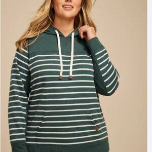 Maurices Dark Green and White Striped Hoodie